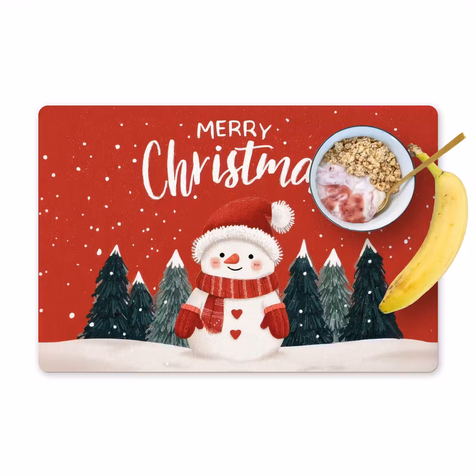 Placemat vinyl - Kerstgroet - Sneeuw - Rood — 1