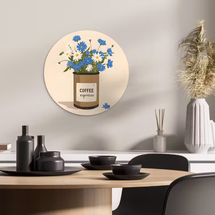 Muurcirkel - Coffee - Blik - Minimalistisch - Bloemen — 1
