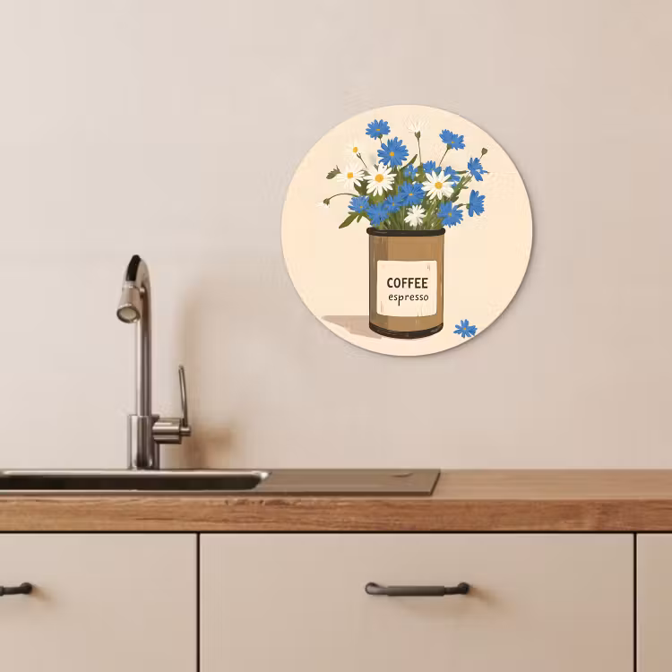 Muurcirkel - Coffee - Blik - Minimalistisch - Bloemen — 2