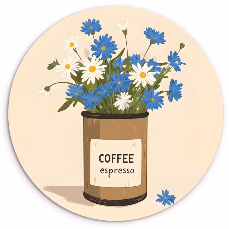 Muurcirkel - Coffee - Blik - Minimalistisch - Bloemen — 3