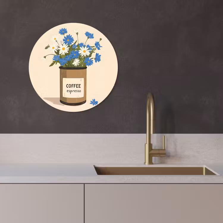Muurcirkel - Coffee - Blik - Minimalistisch - Bloemen — 4