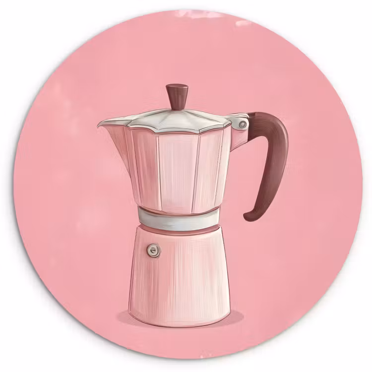 Muurcirkel - Roze - Mokkapot - Illustratie - Koffie — 1