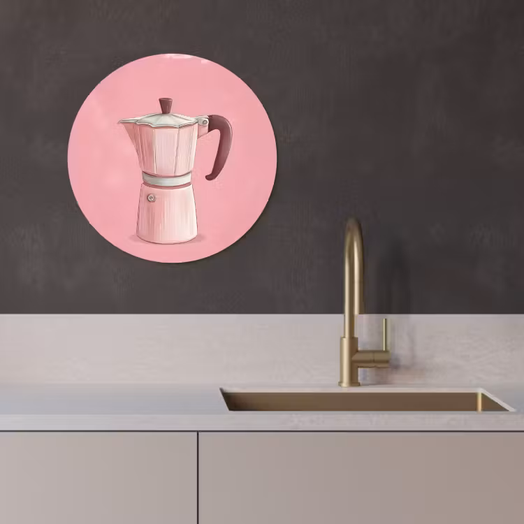Muurcirkel - Roze - Mokkapot - Illustratie - Koffie — 2