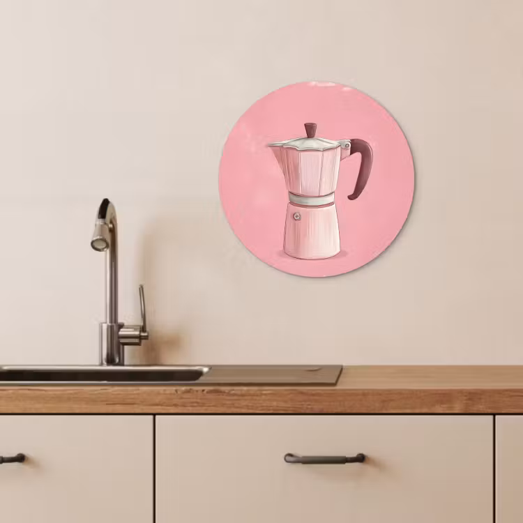 Muurcirkel - Roze - Mokkapot - Illustratie - Koffie — 3