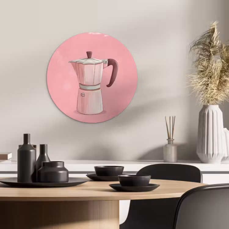 Muurcirkel - Roze - Mokkapot - Illustratie - Koffie — 4