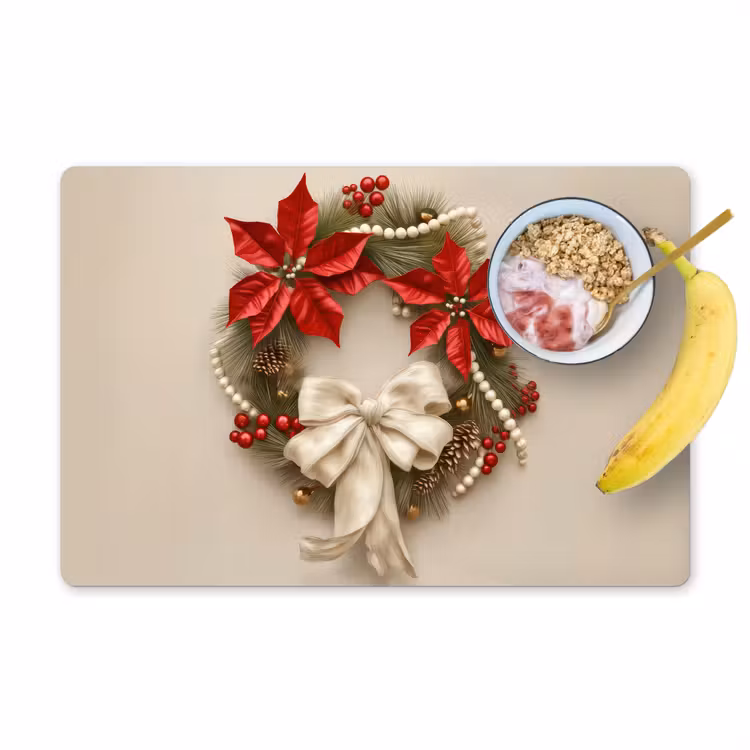 Placemat vinyl - Deurkrans - Strik - Kerst - Rood - Groen — 1