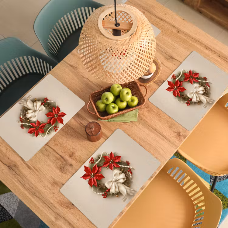 Placemat vinyl - Deurkrans - Strik - Kerst - Rood - Groen — 3