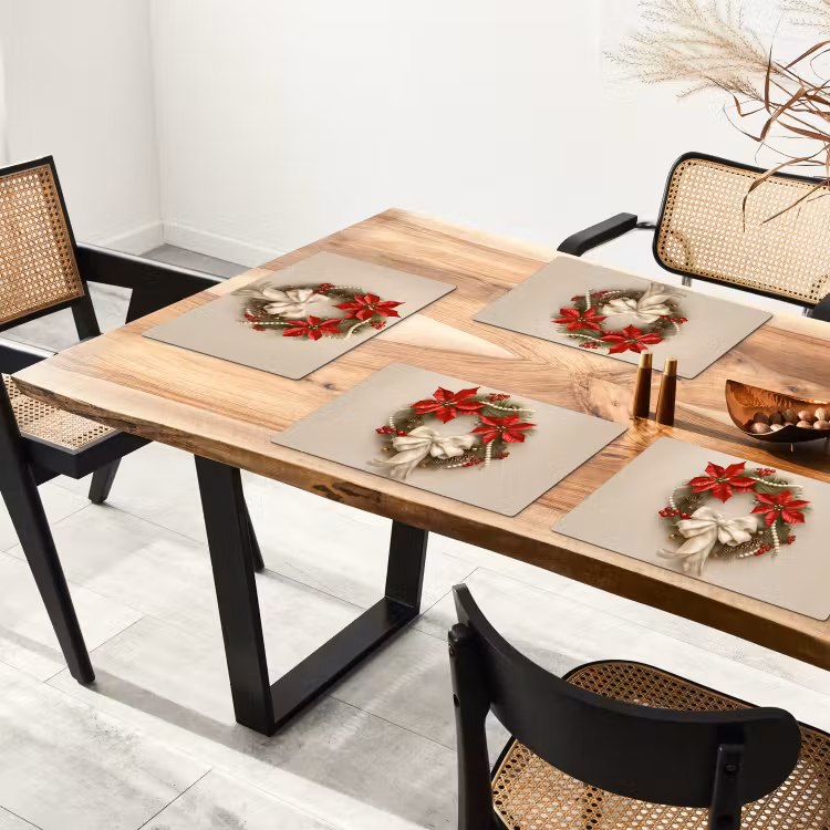 Placemat vinyl - Deurkrans - Strik - Kerst - Rood - Groen — 4