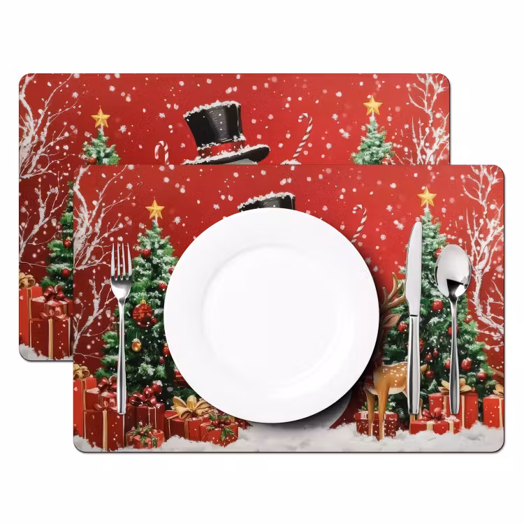 Placemat vinyl - Feestvreugde - Winterbos - Kleurrijk — 2