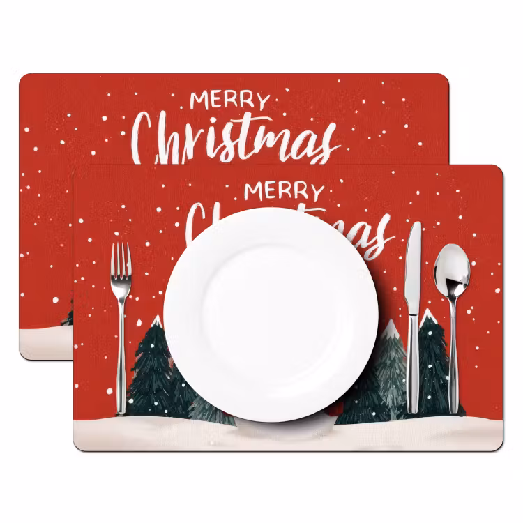 Placemat vinyl - Kerstgroet - Sneeuw - Rood — 2
