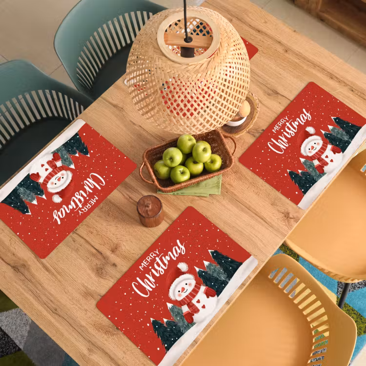 Placemat vinyl - Kerstgroet - Sneeuw - Rood — 3