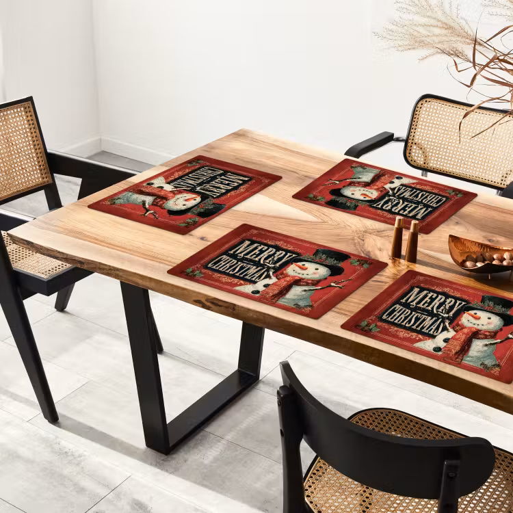 Placemat vinyl - Klassiek - Kerstgroet - Sneeuwpop - Rood — 4