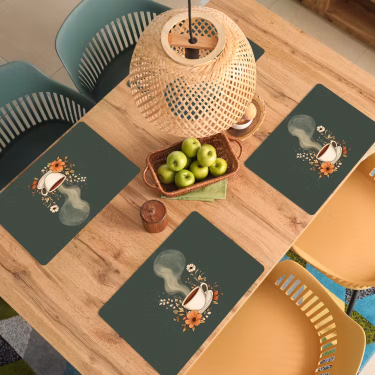 Placemat vinyl - Kop - Bloemen - Groen - Koffie — 3