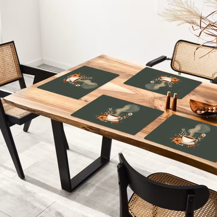 Placemat vinyl - Kop - Bloemen - Groen - Koffie — 4