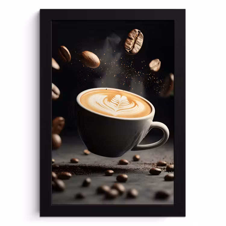Poster met lijst - Cappuccino - Kop - Bonen - Bruin — 1