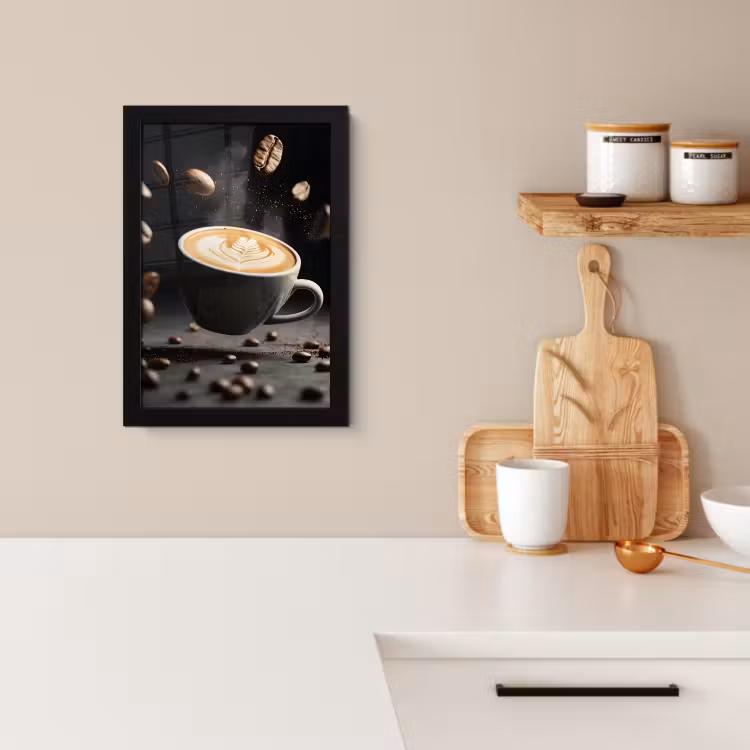 Poster met lijst - Cappuccino - Kop - Bonen - Bruin — 2