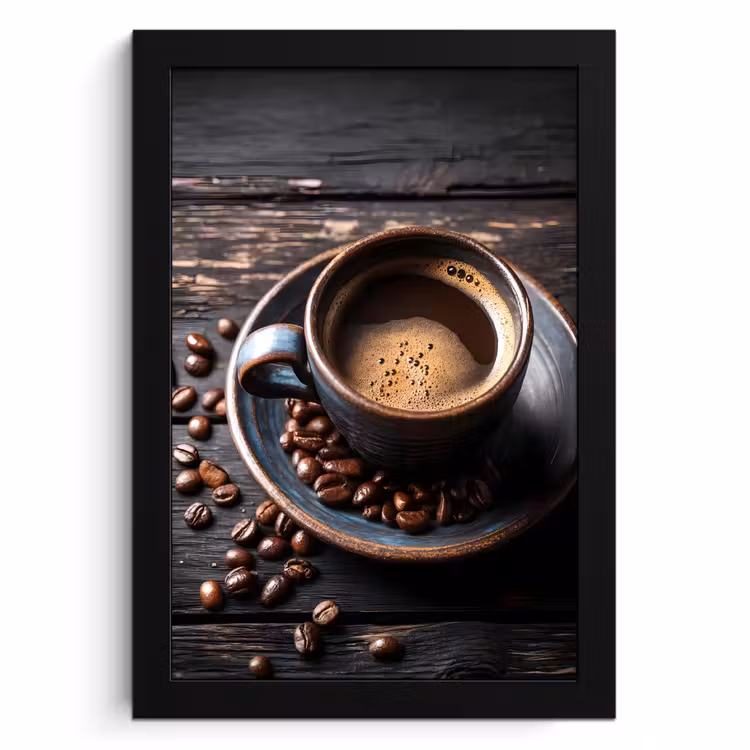 Poster met lijst - Kop - Koffie - Hout - Bonen — 1