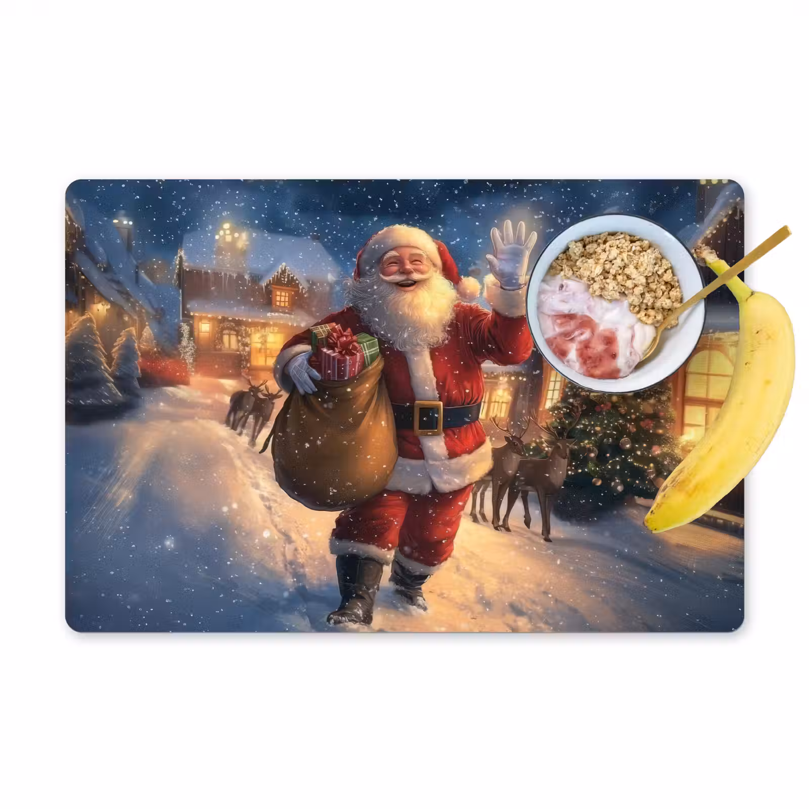 Placemat vinyl - Kerstman - Dorp - Hert - Donker — 1