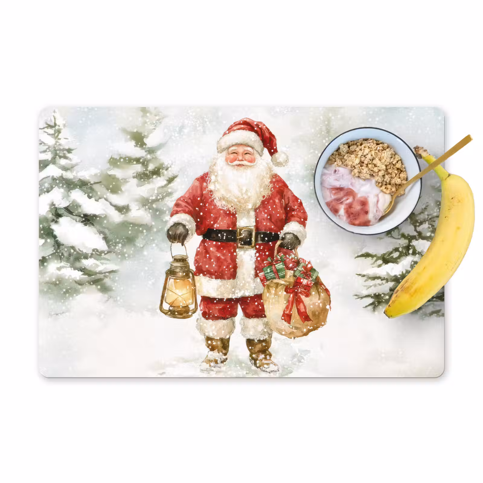 Placemat vinyl - Kerstman- Winter - Sneeuw - Wit - Rood — 1