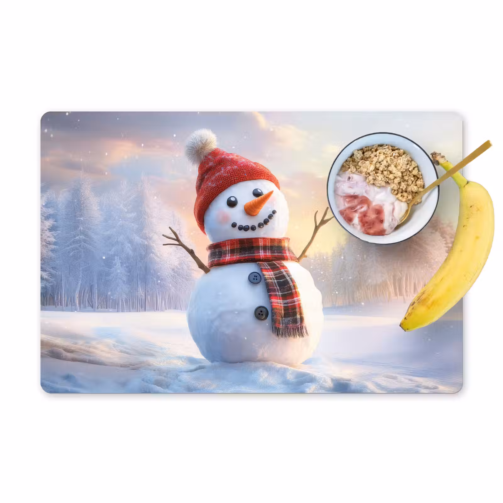 Placemat vinyl - Sneeuwpop - Zonsondergang - Wit — 1