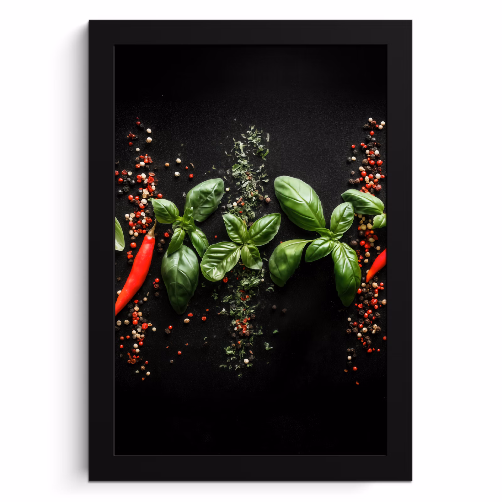 Poster met lijst - Chilipepers - Basilicum - Blaadjes - Rood — 1
