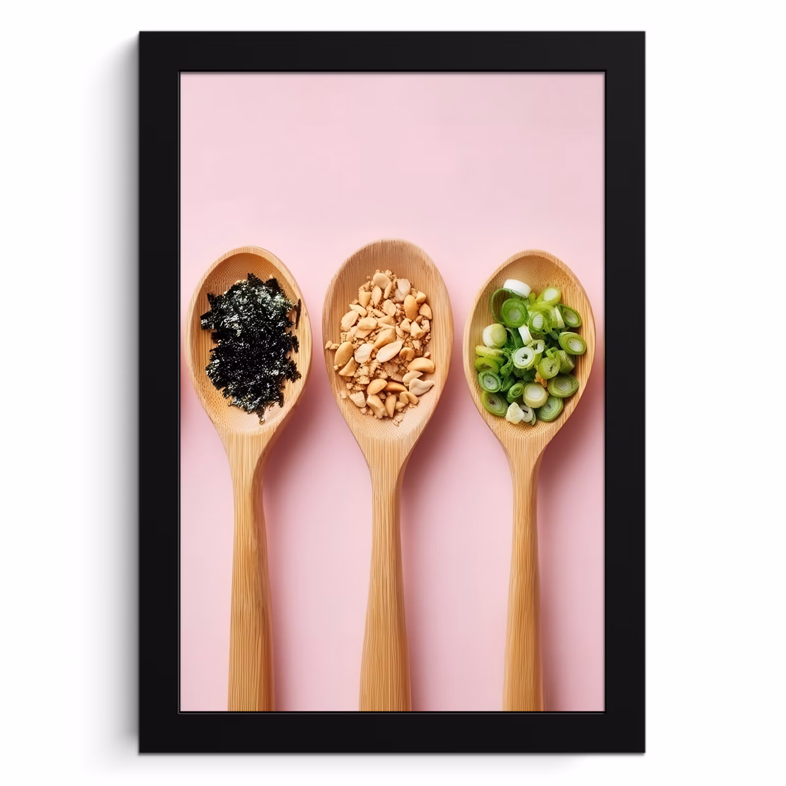 Poster met lijst - Ingrediënten - Lepels - Hout - Roze — 1