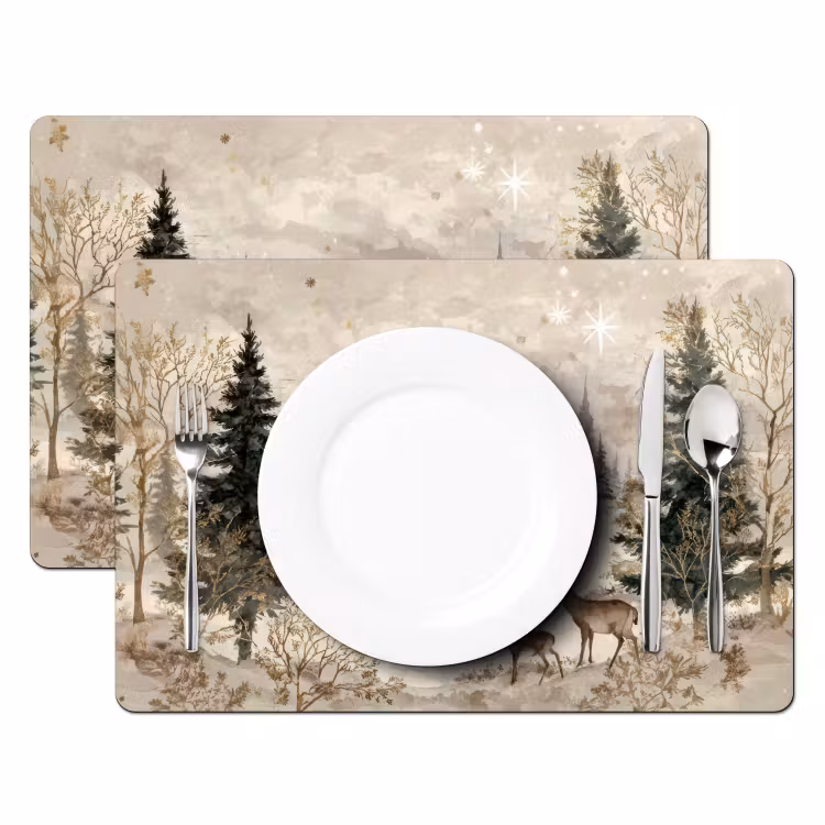 Placemat vinyl - Bos - Herten - Winter - Sneeuw — 2