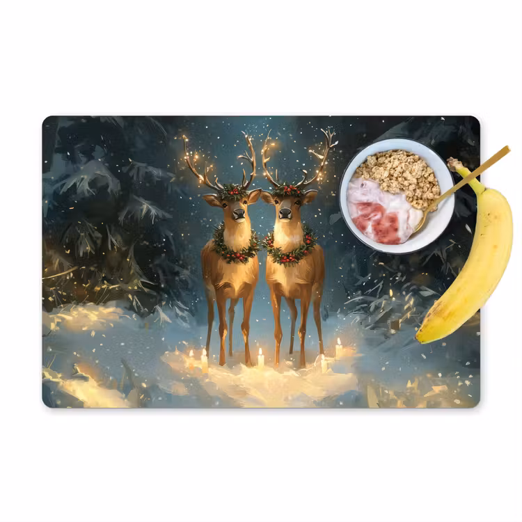 Placemat vinyl - Dennensprookje - Rendier - Nacht — 1
