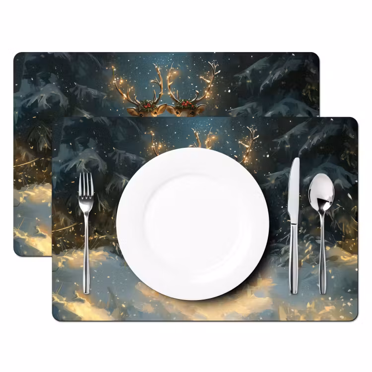 Placemat vinyl - Dennensprookje - Rendier - Nacht — 2
