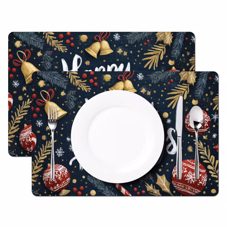 Placemat vinyl - Feestelijk - Kerstgroet - Kleurrijk — 2