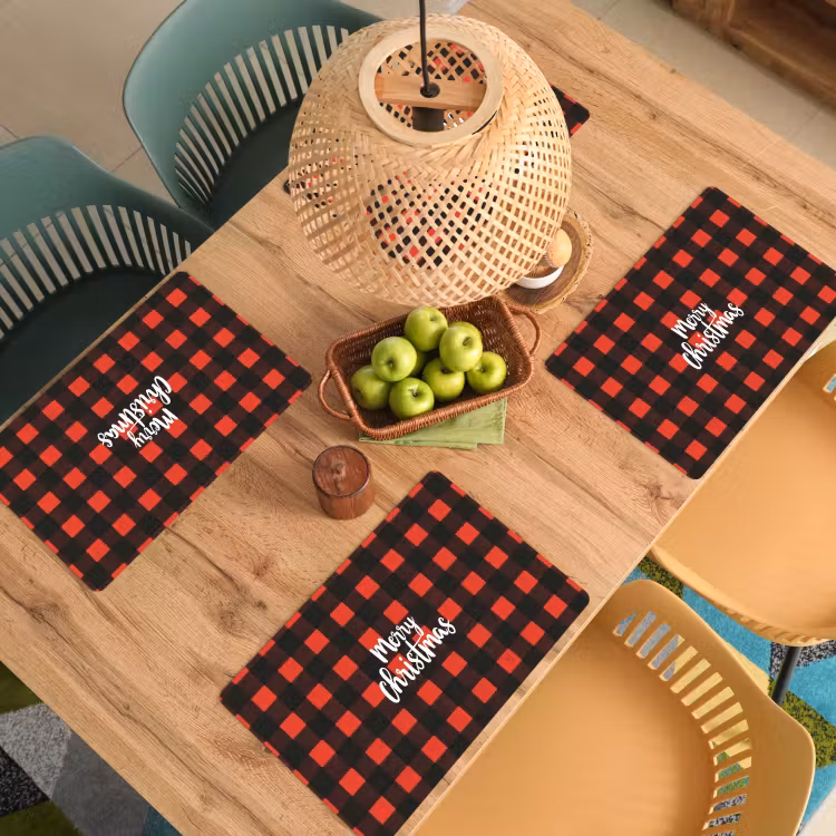 Placemat vinyl - Geruit - Rood - Tekst - Christmas — 3