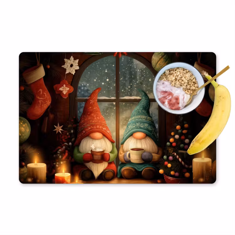 Placemat vinyl - Gnooms - Kerst - Raam - Kleurrijk — 1