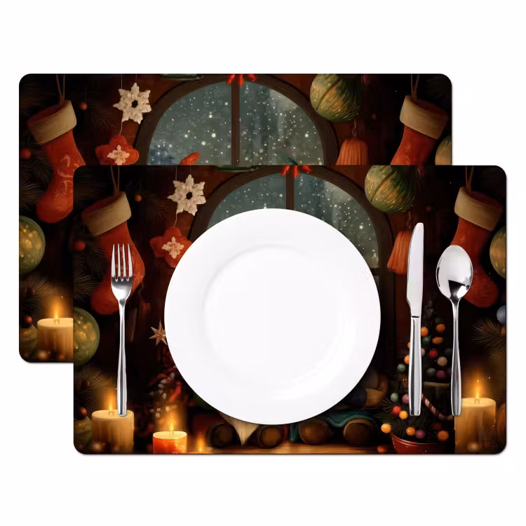 Placemat vinyl - Gnooms - Kerst - Raam - Kleurrijk — 2