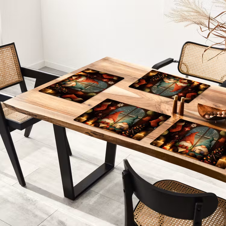 Placemat vinyl - Gnooms - Kerst - Raam - Kleurrijk — 4