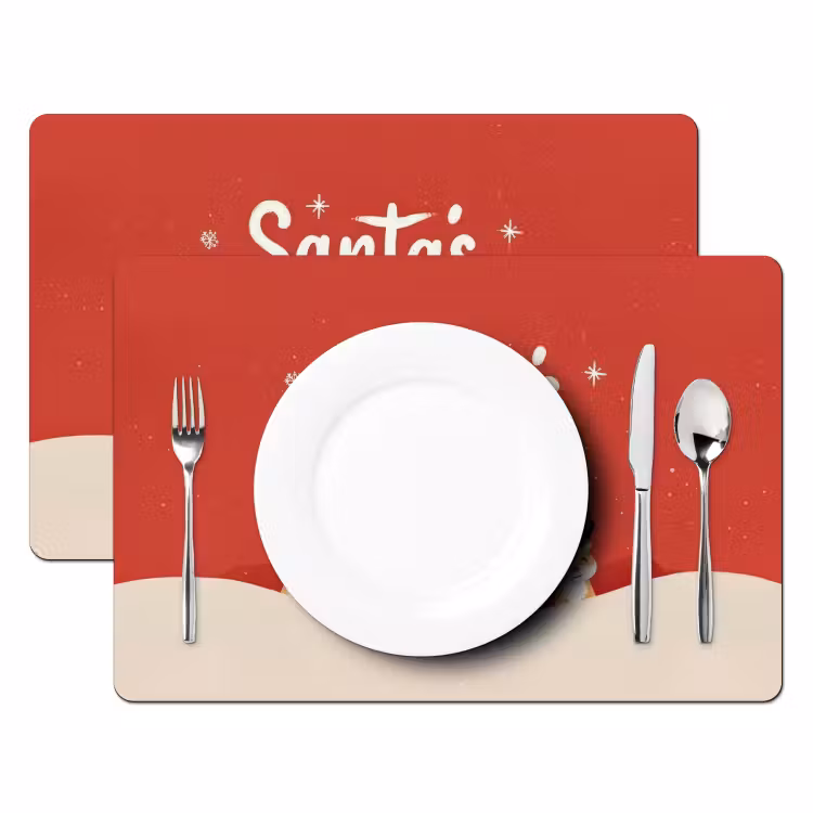 Placemat - 6 stuks - Illustratie - Kerstman - Rendieren - Rood — 2