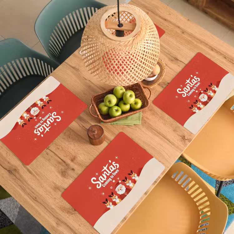 Placemat - 6 stuks - Illustratie - Kerstman - Rendieren - Rood — 3