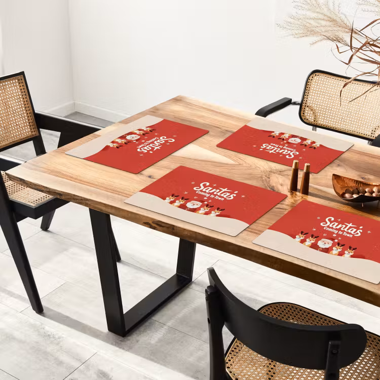 Placemat - 6 stuks - Illustratie - Kerstman - Rendieren - Rood — 4