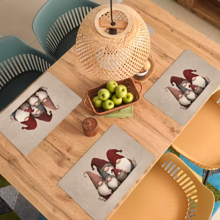 Placemat - 6 stuks - Kabouters - Kerst - Sneeuw - Puntmutsen — 3