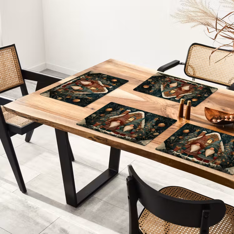 Placemat vinyl - Kerst - Gnomen - Peperkoekhuisje - Rood - Groen — 4