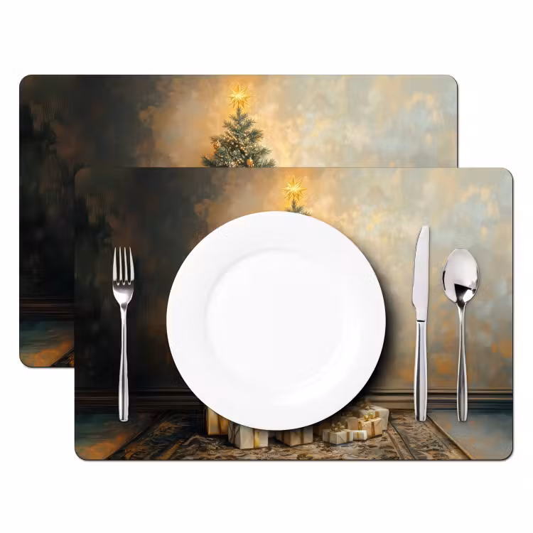 Placemat vinyl - Kerstboom - Cadeaus - Goud — 2