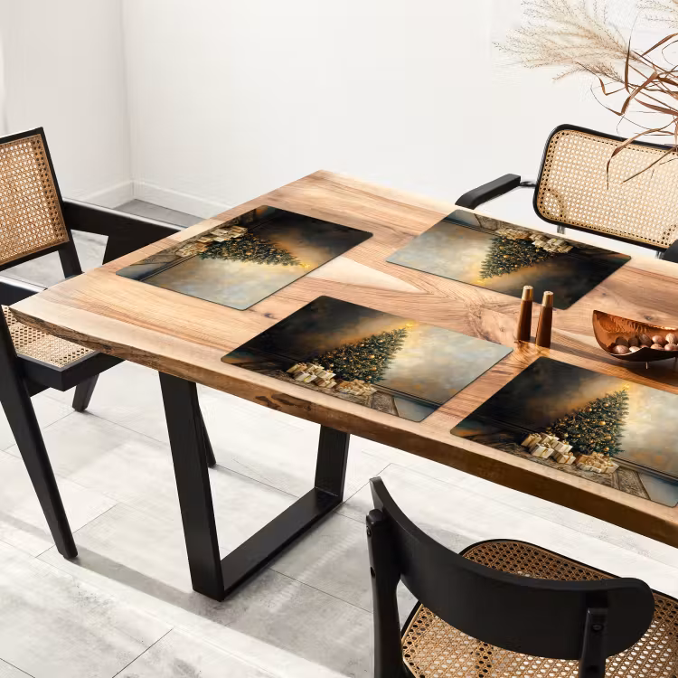 Placemat vinyl - Kerstboom - Cadeaus - Goud — 4
