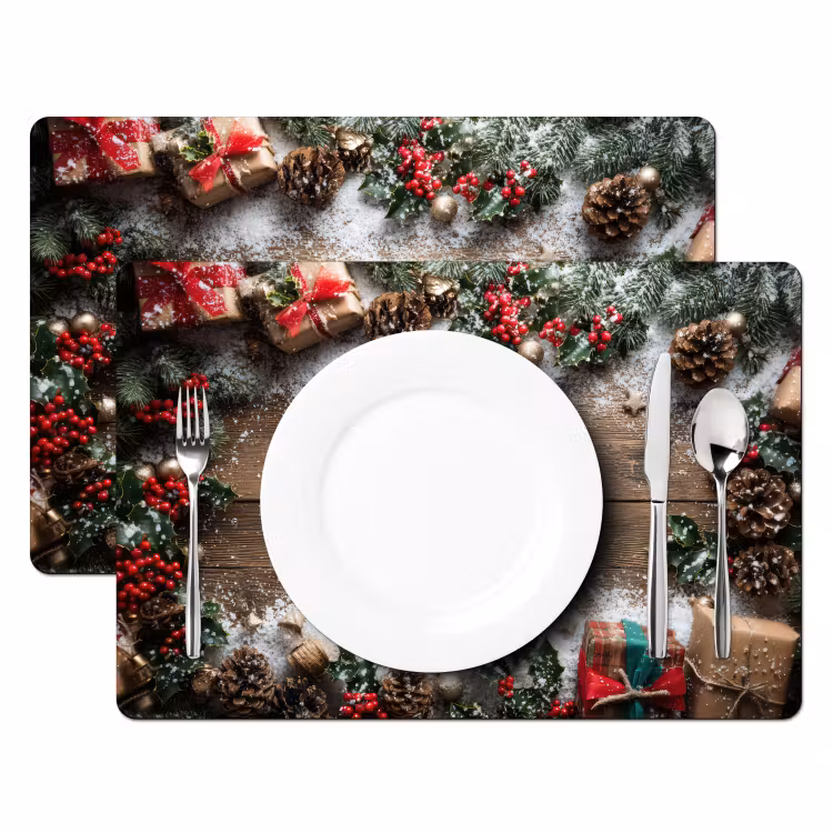 Placemat vinyl - Kerstdecoratie - Geschenken - Hout - Veelkleurig — 2