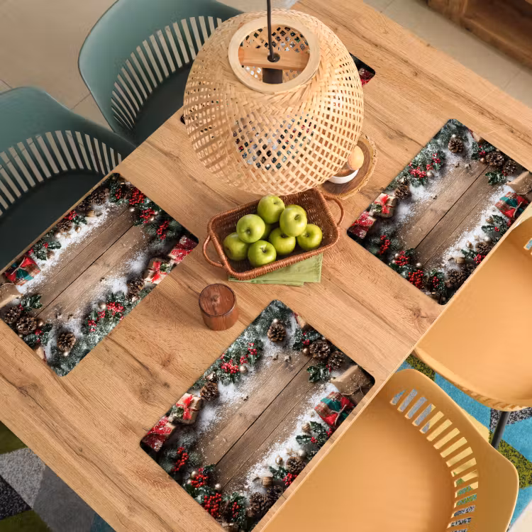 Placemat vinyl - Kerstdecoratie - Geschenken - Hout - Veelkleurig — 3