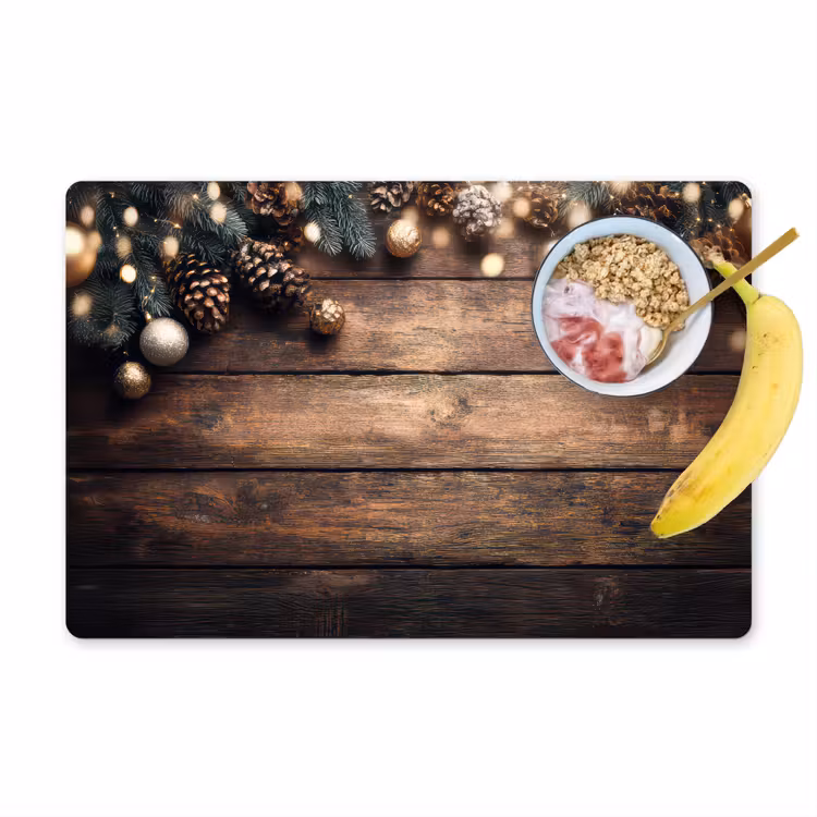 Placemat vinyl - Kerstdecoratie - Houten - Dennenappel - Bruin — 1