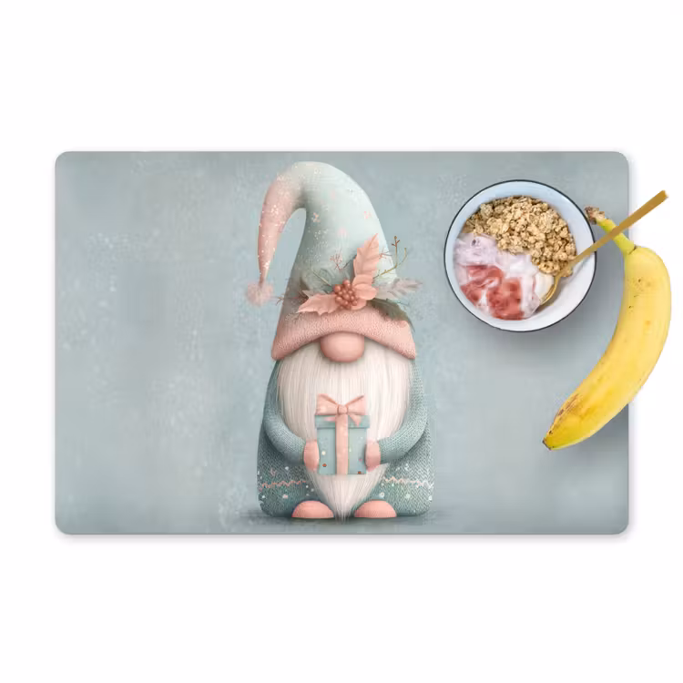 Placemat vinyl - Kerstgnome - Cadeau - Groen — 1