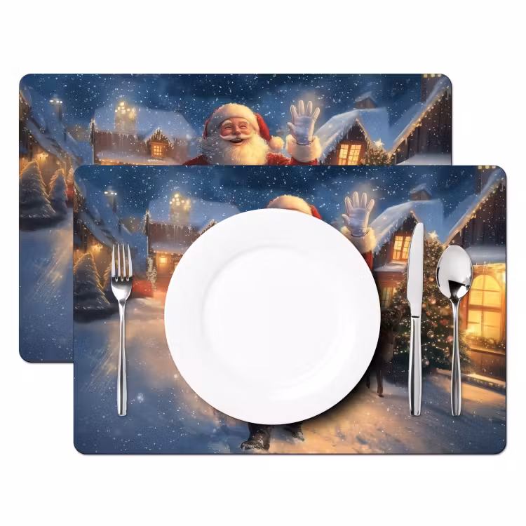 Placemat vinyl - Kerstman - Dorp - Hert - Donker — 2