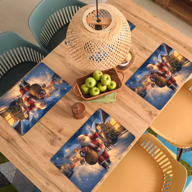 Placemat vinyl - Kerstman - Dorp - Hert - Donker — 3