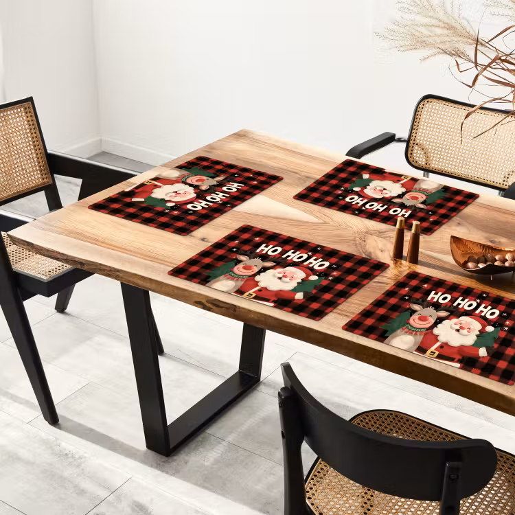 Placemat - 6 stuks - Kerstman - Rendier - Tekst - Rood - Zwart — 4