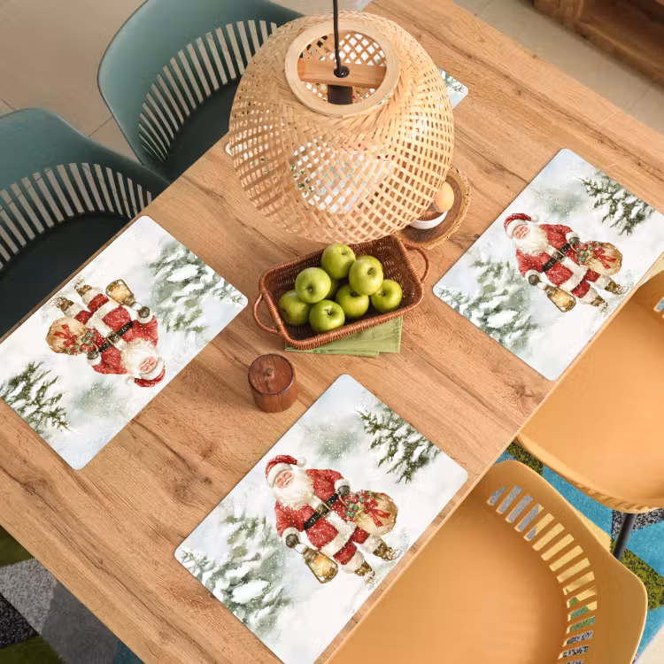 Placemat vinyl - Kerstman- Winter - Sneeuw - Wit - Rood — 3
