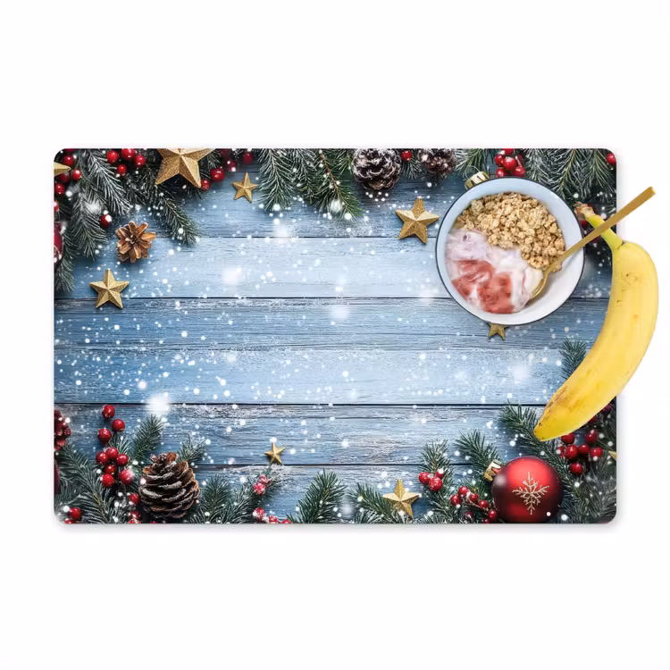 Placemat vinyl - Kerstomlijsting - Sneeuw - Meerkleurig — 1